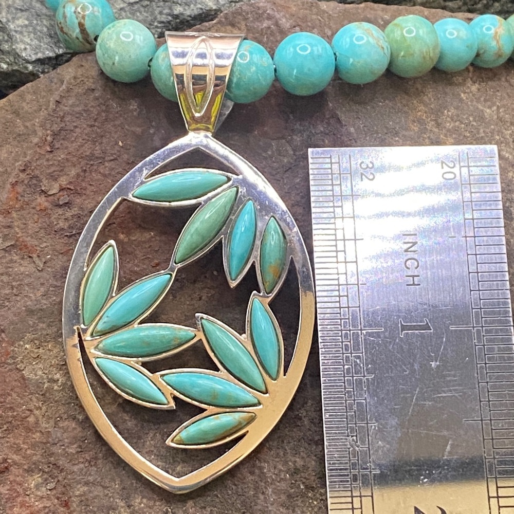 Jay King Turquoise Beaded Necklace W/Sterling inlay Pendant & earring set. - Picture 3 of 6